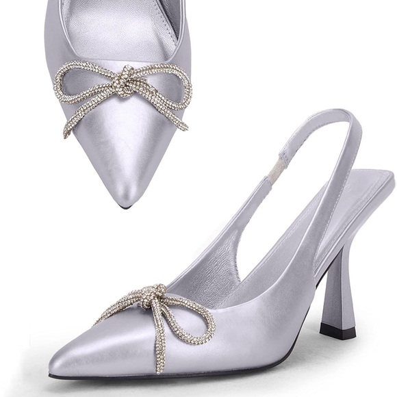 Shoes - Elegant Silver Slingback Heels